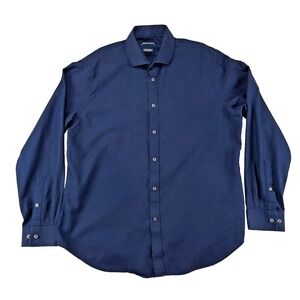 Michael Kors‎ Mens Slim Fit Navy Blue Textured Button Down Shirt 16.5 34/35 L
